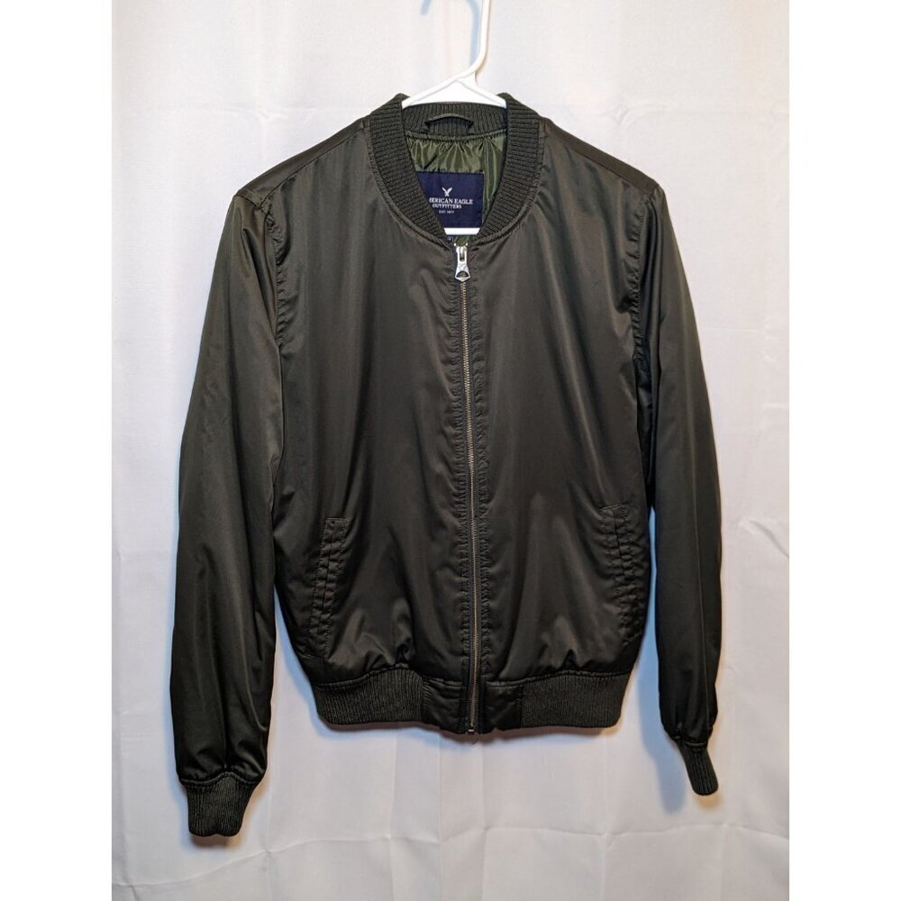 Women's American Eagle Outfitters Zip Up Satin Bomber Jacket Olive Green Medium